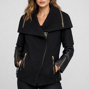 RUDSAK Women's Black Leather Sleeve Jacket